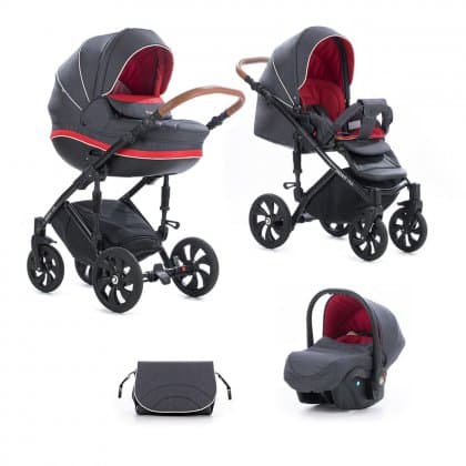 Детская коляска Tutis Mimi Style 3 в 1 315/ Тёмно Коричневый лен + Красный