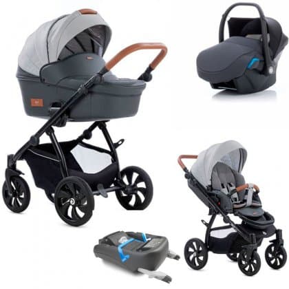 Коляска TUTIS AERO 3 в 1 + база IsoFix 111 / Серая кожа