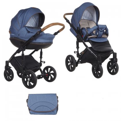 Детская коляска Tutis Mimi Style 2 в 1 334 / Синий букле+кожа Коричневая