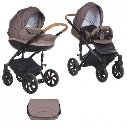 Детская коляска Tutis Mimi Style 2 в 1 335 / Кофейный лен + коричневый букле + кожа 
