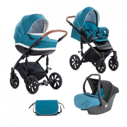 Детская коляска Tutis Mimi Style 3 в 1 327/А Лен цвет Морской волны+ кожа Белая