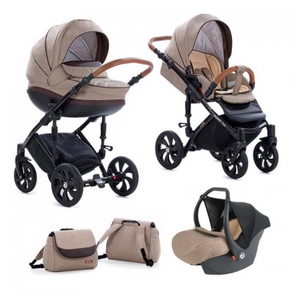 Детская коляска Tutis Mimi Style 3 в 1 325/А Бежевый Лен + кожа Коричневая