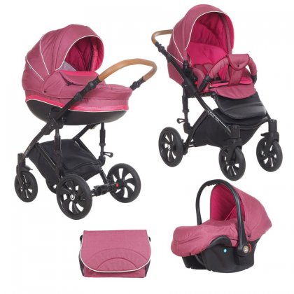 Детская коляска Tutis Mimi Style 3 в 1 308/ Бордовый лен+Брусничный