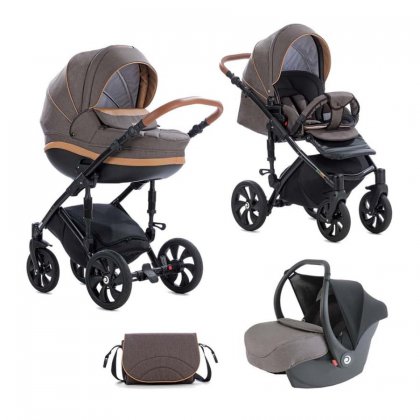 Детская коляска Tutis Mimi Style 3 в 1 324/А Лен цвет Капучино + кожа Беж