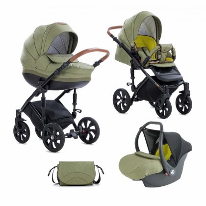 Детская коляска Tutis Mimi Style 3 в 1 326/A Оливковый Лен + кожа Хаки