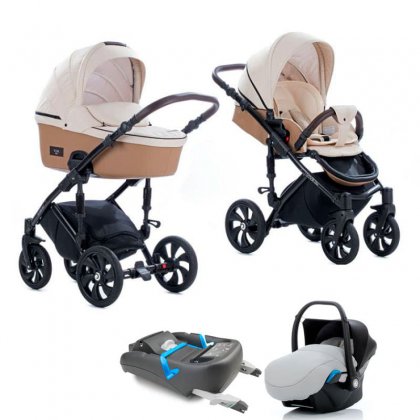 Коляска Tutis Viva Life 3 в 1 + база IsoFix №077 Бледно-песочный+Кожа Темно-песочная