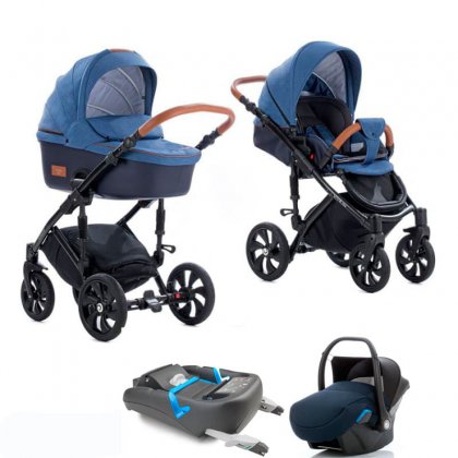 Коляска Tutis Viva Life 3 в 1 + база IsoFix №076 Деним+ Кожа Темно-синяя