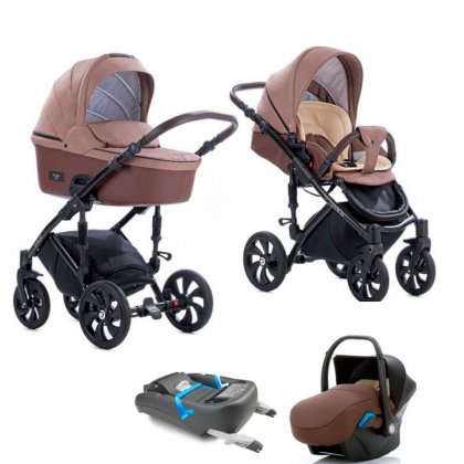 Коляска Tutis Viva Life 3 в 1 + база IsoFix №078 Коричнево-бежевый +Кожа Капучино