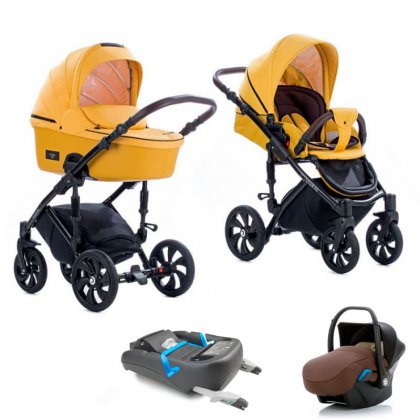 Коляска Tutis Viva Life 3 в 1 + база IsoFix №075 Пастельно-желтый+Кожа Шафрановая