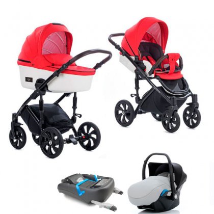 Коляска Tutis Viva Life 3 в 1 + база IsoFix №080 Карминно-красный+Кожа Белая