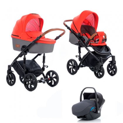 Коляска Tutis Viva Life 3 в 1 №081 Оранжево-красный+Кожа Серая