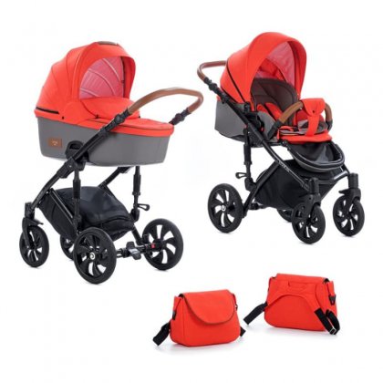 Коляска Tutis Viva Life 2 в 1 №081 Оранжево-красный+Кожа Серая