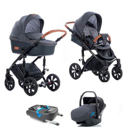 Коляска Tutis Viva Life 3 в 1 + база IsoFix №072 Антрацит меланж+ Кожа Антрацит