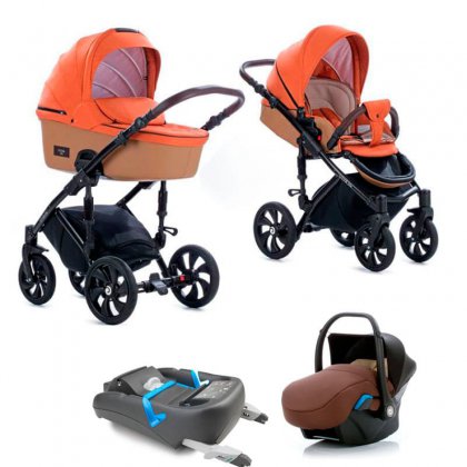 Коляска Tutis Viva Life 3 в 1 + база IsoFix №073 Коричневато-оранжевый+ Кожа Темно-песочная