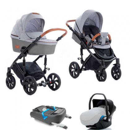 Коляска Tutis Viva Life 3 в 1 + база IsoFix №074 Серебристо серый+Кожа Серая