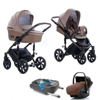 Коляска Tutis Viva Life 3 в 1 + база IsoFix №071 Серо-коричневый+ Кожа Серо-коричневая