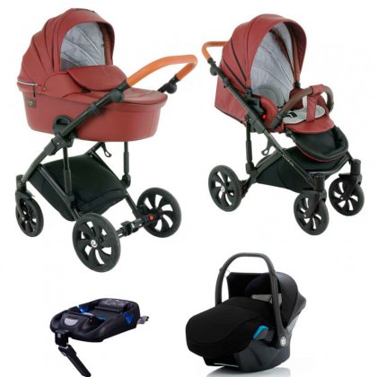 Коляска Tutis Viva Life 3 в 1 + база IsoFix №089/1 КОЖА Гранат
