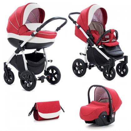 Коляска Tutis Nanni 3 в 1 111 Кирпичный + кожа Белый