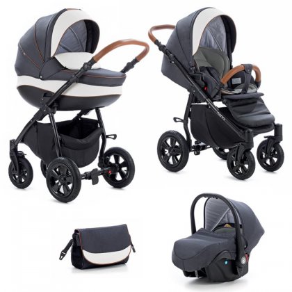 Коляска Tutis Nanni 3 в 1 114 Черный + кожа Белый