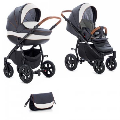 Коляска Tutis Nanni 2 в 1 527 Черный + кожа Белый