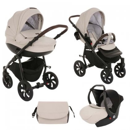 Коляска Tutis Nanni 2019 3 в 1 069/Г Кожа Light Silver/Чёрная рама/Гелевые колеса