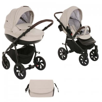 Коляска Tutis Nanni 2019 2 в 1 069/Г Кожа Light Silver/Чёрная рама/Гелевые колеса