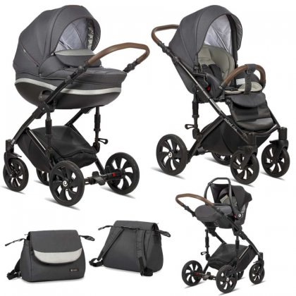Детская коляска Tutis Mimi Style 3 в 1 386/А Тёмно-серый лён+Серебро