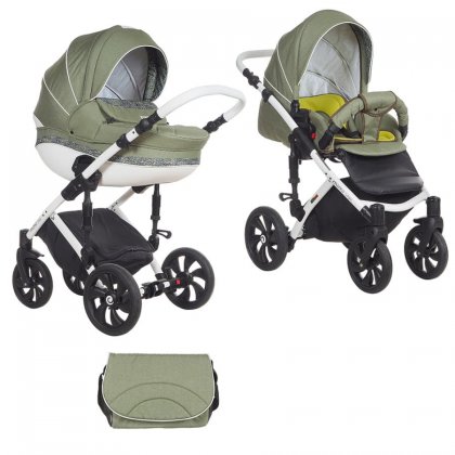 Детская коляска Tutis Mimi Style 2 в 1 337 / Оливковый + цветной букле + кожа Белая
