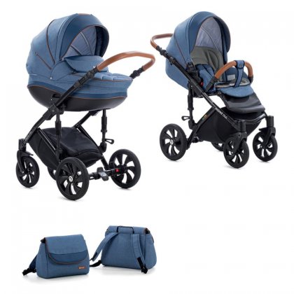 Детская коляска Tutis Mimi Style 2 в 1 382/ Деним + Кожа синяя