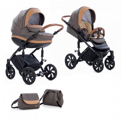 Детская коляска Tutis Mimi Style 2 в 1 324 / Лен цвет Капучино + кожа Беж