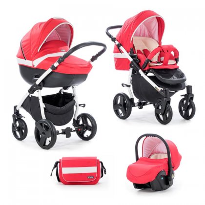 Коляска Tutis Zippy New To-To 3 в 1 447 Белая рама красный/молочный