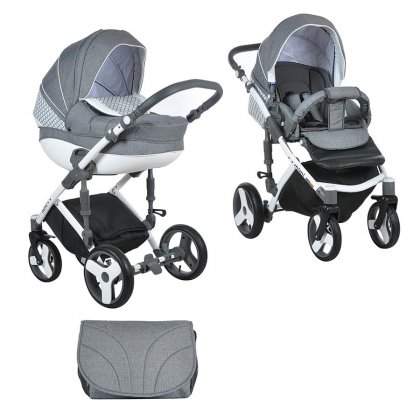 Коляска Tutis Zippy Mimi Plus Эксклюзив 2 в 1  725БР серый лен/белый/ромб