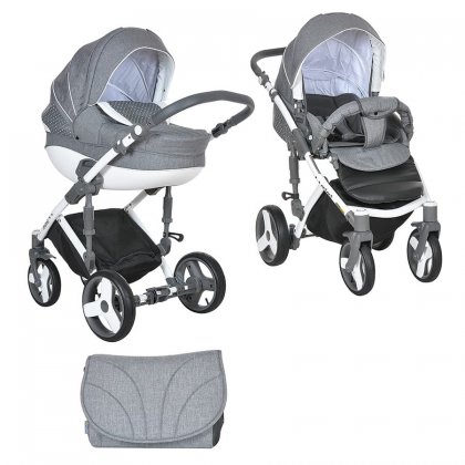 Коляска Tutis Zippy Mimi Plus Эксклюзив 2 в 1  721БР серый лен/белый/белый горох