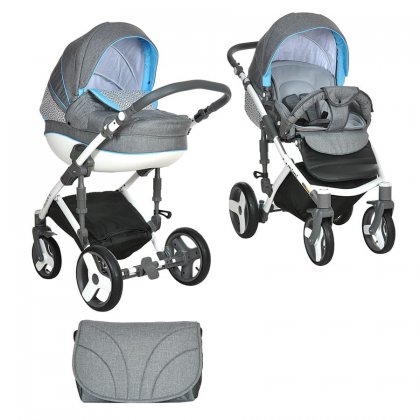 Коляска Tutis Zippy Mimi Plus Эксклюзив 2 в 1 726БР серый лен/голубой/орнамент